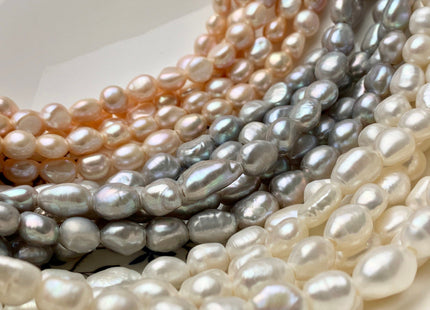 7-8x9-10 mm AA Half / Full Strand Large Hole Rice Nugget Freshwater Pearls 2.0mm Hole Lustrous Large Hole Genuine Nugget Pearl Beads #188