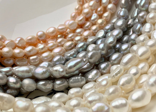 7-8x9-10 mm AA Half / Full Strand Large Hole Rice Nugget Freshwater Pearls 2.0mm Hole Lustrous Large Hole Genuine Nugget Pearl Beads #188
