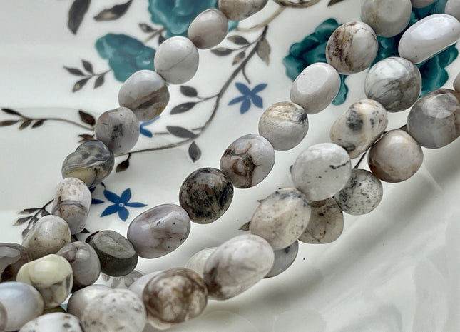 7-9x10-13 mm Natural Porcelain Jasper Gemstone Nugget Beads Genuine Gray and White Color Porcelain Jasper Nugget Gemstone Beads #3854