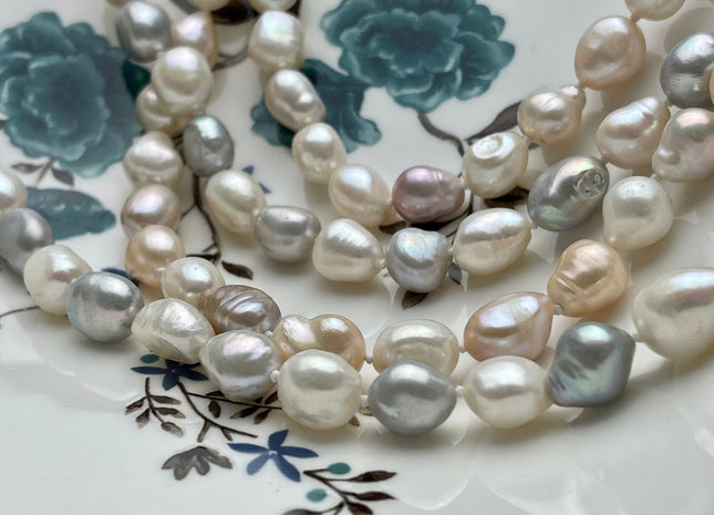 64 Inches 9-10x11-13 mm Hand Knotted Natural White Pink OR White Silver Gray Rice Nugget Pearl Necklaces Long Pearl Bridal Necklace #226