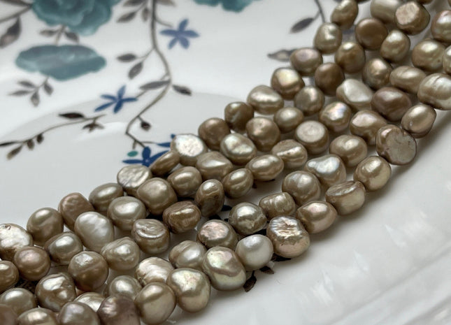 8-9 mm AA Beige Champagne Color Potato Nugget Freshwater Pearl Beads Genuine Beige Champagne Color Freshwater Nugget Pearl Beads #P2039