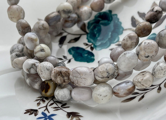 7-9x10-13 mm Natural Porcelain Jasper Gemstone Nugget Beads Genuine Gray and White Color Porcelain Jasper Nugget Gemstone Beads #3854
