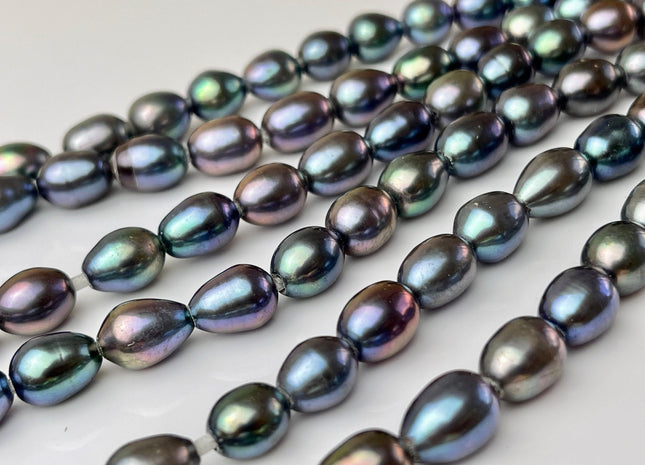 8-9x10-11mm AA Rainbow Peacock Large Hole Half Strand Freshwater Rice Shape Pearl Beads Hole Size 2.0mm 20 Beads #P2245