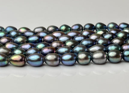8-9x10-11mm AA Rainbow Peacock Large Hole Half Strand Freshwater Rice Shape Pearl Beads Hole Size 2.0mm 20 Beads #P2245