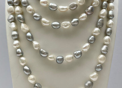 64 Inches 9-10x11-13 mm Hand Knotted Natural White Pink OR White Silver Gray Rice Nugget Pearl Necklaces Long Pearl Bridal Necklace #226