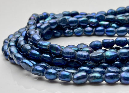 4-5x6 mm Large Hole Royal Blue Color Rice Nugget Freshwater Pearls Hole Size 1.2mm OR 1.8mm Genuine Rice Nugget Pearl Beads #P2212