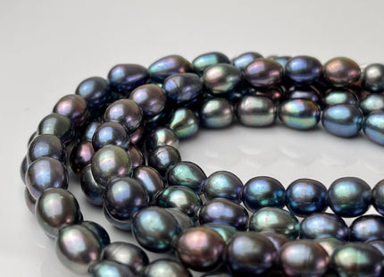 8-9x10-11mm AA Rainbow Peacock Large Hole Half Strand Freshwater Rice Shape Pearl Beads Hole Size 2.0mm 20 Beads #P2245