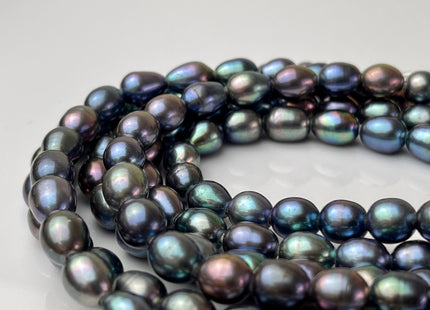 8-9x10-11mm AA Rainbow Peacock Large Hole Half Strand Freshwater Rice Shape Pearl Beads Hole Size 2.0mm 20 Beads #P2245