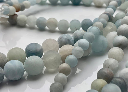 6mm 8mm 10mm Half Strand Large Hole Natural Color Matte Blue Aquamarine Gemstone Beads Hole Size 2.0 mm 8 Inches Strand #3765