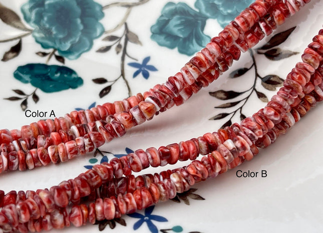 5 mm AAA Natural Orange Red White Spiny Oyster Shell Heishi Rondelle Shape Genuine Beautiful Natural Spiny Oyster Beads 16 Inch Strand #4277