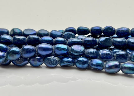 4-5x6 mm Large Hole Royal Blue Color Rice Nugget Freshwater Pearls Hole Size 1.2mm OR 1.8mm Genuine Rice Nugget Pearl Beads #P2212