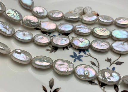 11-12x15-16 mm AA Silver Gray Freshwater Oval Coin Pearls Cultured Genuine Coin Pearl, High Luster Gray Oval Coin Pearl Beads. #1109