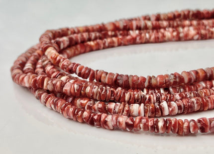 5 mm AAA Natural Orange Red White Spiny Oyster Shell Heishi Rondelle Shape Genuine Beautiful Natural Spiny Oyster Beads 16 Inch Strand #4277