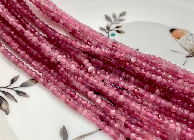 2x3-3.5 mm Natural Color Faceted Rondelle Pink Tourmaline Gemstone Beads Genuine Natural Pink Tourmaline Loose Bead 15.5 Inches #2620