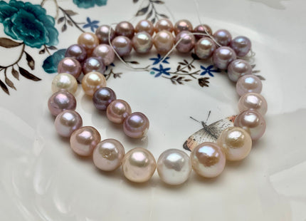 10-13 mm AA Natural Multi Pink Freshwater Baroque/Edison Pearl Beads Limited Edition Off Round Shape Genuine Edison Freshwater Pearl #1047