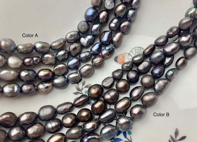 7-9x10-11 mm Dark Abalone Gray Color Rice Nugget Graduated Freshwater Pearl Beads Genuine Freshwater Rice Nugget Pearls Pieces #P1705