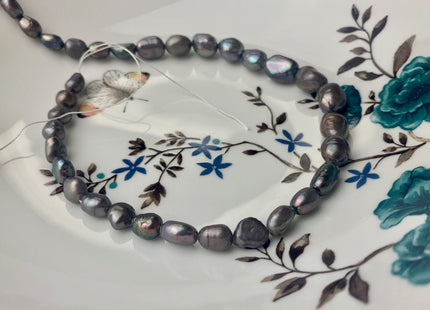 7-9x10-11 mm Dark Abalone Gray Color Rice Nugget Graduated Freshwater Pearl Beads Genuine Freshwater Rice Nugget Pearls Pieces #P1705