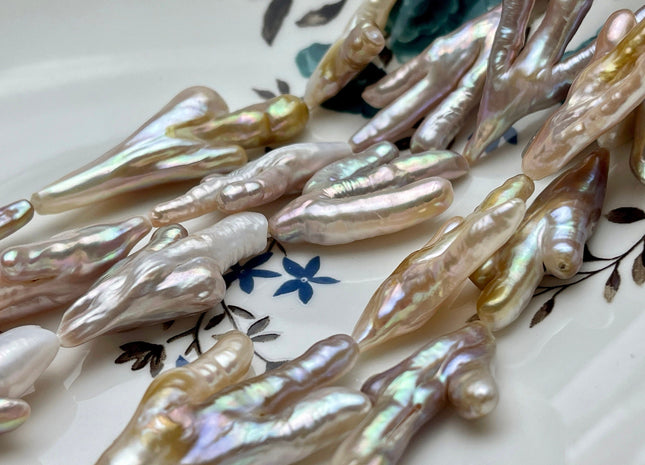 AAA Rare Chicken Feet Shape Genuine Freshwater Pearl Beads Natural Mauve Pink Color High Luster Limited Biwa Pearl Beads 11-13 Beads #P1947