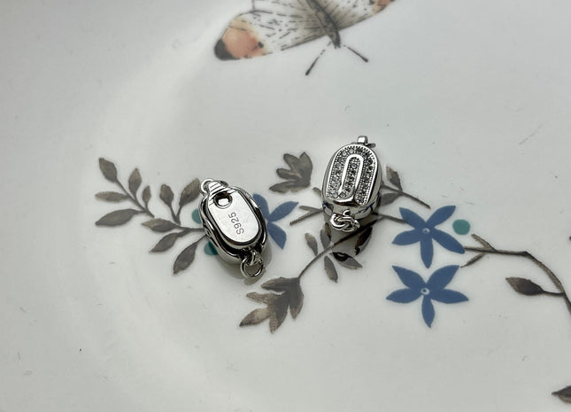 8x12 mm .925 Sterling Silver Clasp With Irregular Shape Sterling Silver Finding Clasp Irregular Pattern Sterling Silver W/CZ Clasps #10272