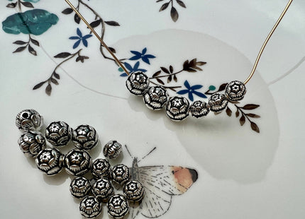 One Piece 6mm 8mm 925 Sterling Silver Tibetan Style Silver Spacer Flower Ball Genuine Sterling Silver Spacer Bali Antique Beads #10276