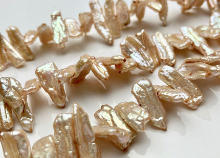9-12x22-30mm AA Champagne Color Biwa Stick Freshwater Pearl Beads Genuine Cultured Center Drilled Champagne Biwa Pearl Bead 45 Pieces #P1538
