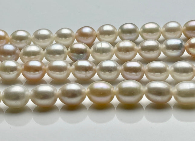 8x10 mm AAA Muti Natural Color Freshwater Rice Pearls, High Quality Mixed Natural White Pink Freshwater Oval Pearls #1279