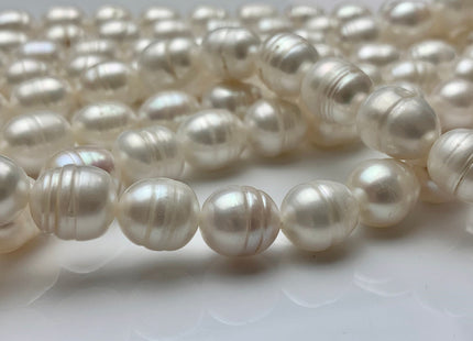 WHOLESALE 10x12 mm Natural White Rice/Oval Ringed Freshwater Pearl Beads Genuine Natural White Freshwater Pearls #301