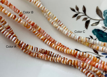 4 mm AAA Natural Orange Red White Spiny Oyster Shell Heishi Rondelle Shape Genuine Beautiful Natural Spiny Oyster Beads 16 Inch Strand #4273
