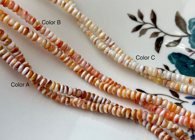 4 mm AAA Natural Orange Red White Spiny Oyster Shell Heishi Rondelle Shape Genuine Beautiful Natural Spiny Oyster Beads 16 Inch Strand #4273