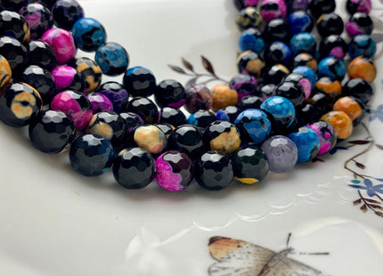 BEST DEAL 10mm 14mmFaceted Round Fire Agate Gemstone Beads Heat Treated Multi Black Pink Yellow Blue Color Agate 15.5 Inches Strand #2881