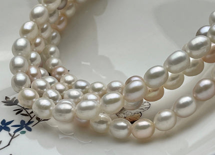 8x10 mm AAA Muti Natural Color Freshwater Rice Pearls, High Quality Mixed Natural White Pink Freshwater Oval Pearls #1279