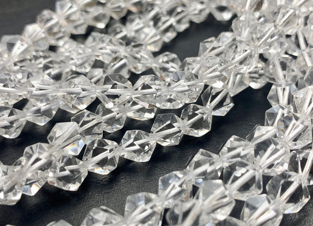 6mm 8mm 10mm AAA Faceted Star Cut Natural Clear Rock Quartz Gemstone Beads Genuine Super Clear Quartz Loose Beads 8 Inches Strand #3281