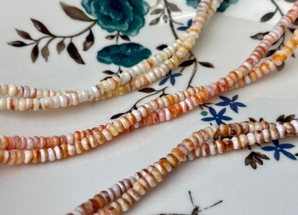 4 mm AAA Natural Orange Red White Spiny Oyster Shell Heishi Rondelle Shape Genuine Beautiful Natural Spiny Oyster Beads 16 Inch Strand #4273