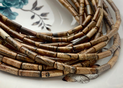 4x13-14 mm Tube Shape Natural Picture Jasper Gemstone Beads Genuine Multi Brown Jasper Gemstones Loose Beads 15.5 Inches Strand #3150