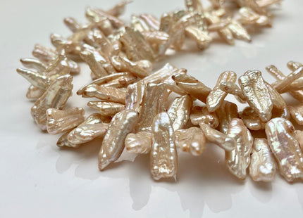9-12x22-30mm AA Champagne Color Biwa Stick Freshwater Pearl Beads Genuine Cultured Center Drilled Champagne Biwa Pearl Bead 45 Pieces #P1538