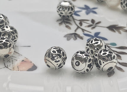 One Piece 8 mm 925 Sterling Silver Tibetan Style Silver Spacer Ball Genuine Sterling Silver Large Hole Spacer Bali Antique Beads #10155