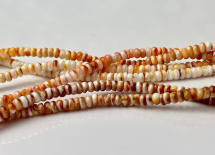 4 mm AAA Natural Orange Red White Spiny Oyster Shell Heishi Rondelle Shape Genuine Beautiful Natural Spiny Oyster Beads 16 Inch Strand #4273