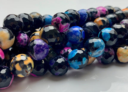 BEST DEAL 10mm 14mmFaceted Round Fire Agate Gemstone Beads Heat Treated Multi Black Pink Yellow Blue Color Agate 15.5 Inches Strand #2881