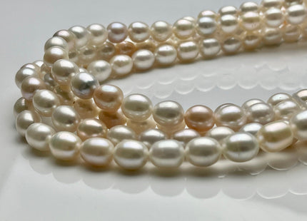 8x10 mm AAA Muti Natural Color Freshwater Rice Pearls, High Quality Mixed Natural White Pink Freshwater Oval Pearls #1279