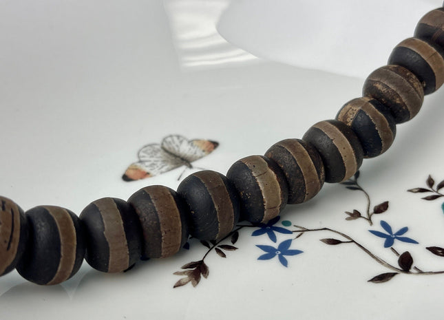 12x16 mm AAA DZI Tibetan Agate Drum Shape Dark Matte Brown Color \Agate Gemstone Large 2.0mm Hole Mala Antique Boho Beads 12.5 Inches #4245