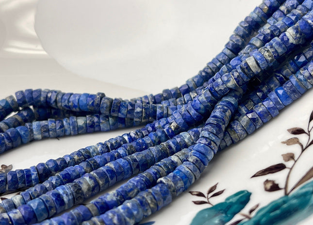 5mm 6mm Faceted Rondelle Heishi Tire Shape Natural Blue Lapis Gemstone Beads Genuine Quality Faceted Lapis Loose Beads 16 Inches #4248