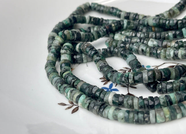 6-6.5mm Faceted Rondelle Heishi Tire Shape Natural Green Emerald Gemstone Beads Genuine Quality Faceted Emerald Loose Beads 16 Inches #4246