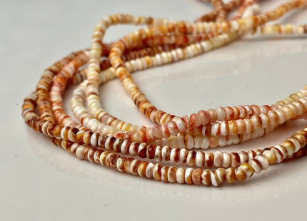 4 mm AAA Natural Orange Red White Spiny Oyster Shell Heishi Rondelle Shape Genuine Beautiful Natural Spiny Oyster Beads 16 Inch Strand #4273
