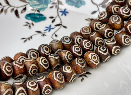10x14 mm AAA DZI Tibetan Agate Drum Shape Dark Matte Brown Color Eye Agate Gemstone Large 2.0mm Hole Mala Antique Beads 12.5 Inches #4238
