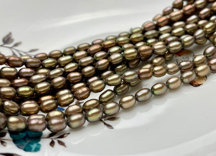 5.5x7 mm AAA Rice/Oval Freshwater Pearls Metallic Tan Color Genuine Freshwater Metallic Tan Rice Pearl Beads 54 Pieces #P1521