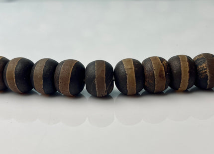 12x16 mm AAA DZI Tibetan Agate Drum Shape Dark Matte Brown Color \Agate Gemstone Large 2.0mm Hole Mala Antique Boho Beads 12.5 Inches #4245