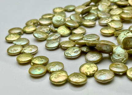 12 mm Lime Green Top Drilled Coin Freshwater Pearl Beads, Flat Coin Freshwater Pearls, Genuine Freshwater Coin Pearl Beads #1158