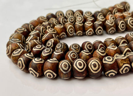 10x14 mm AAA DZI Tibetan Agate Drum Shape Dark Matte Brown Color Eye Agate Gemstone Large 2.0mm Hole Mala Antique Beads 12.5 Inches #4238