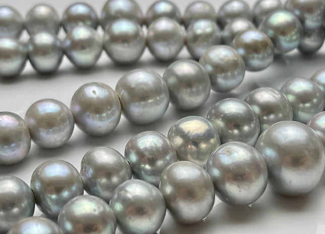 12-14 mm AA Half Strand Gray Color Off Round Large Hole Freshwater Pearl Bead Hole Size 2.2mm Genuine Large Hole Pearl 17 Beads #P2015