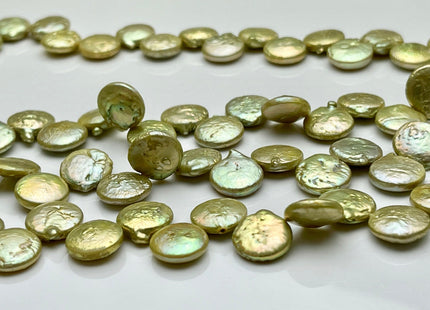 12 mm Lime Green Top Drilled Coin Freshwater Pearl Beads, Flat Coin Freshwater Pearls, Genuine Freshwater Coin Pearl Beads #1158